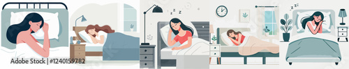 vector set of sleeping women