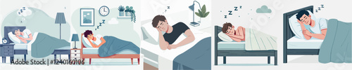 vector of a young man sleeping on a bed