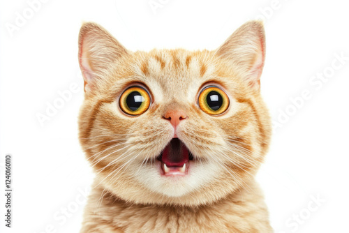 Cat with wide eyes and open mouth in a “surprised” expression, as if reacting to something unexpected photo