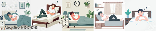 vector of a young man sleeping on a bed