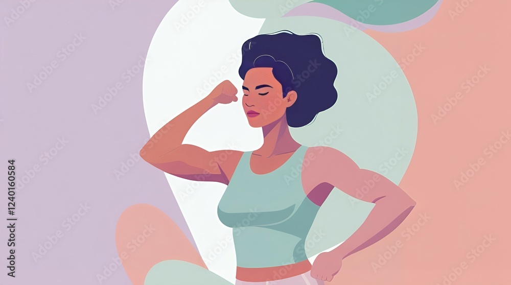 Modern and clean illustration with a confident female figure in an empowering pose. Modern and clean illustration with a confident female figure in an empowering pose.