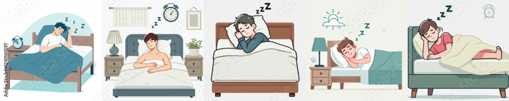 vector of a young man sleeping on a bed vector of a young man sleeping on a bed