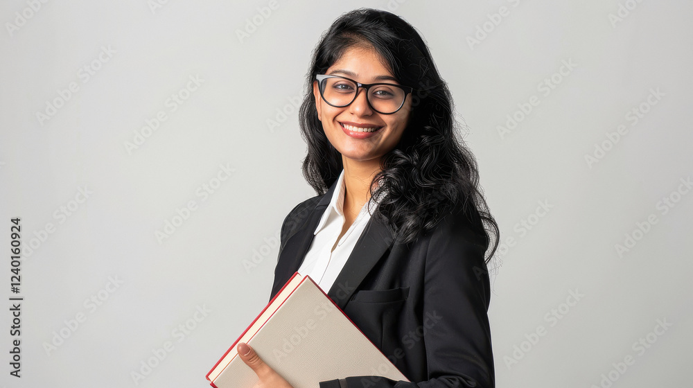 young Indian business woman holding notebook young Indian business woman holding notebook