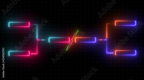 glowing neon  or outline championship single elimination tournament bracket or tree diagram isolated on neon . Fields for 8 players or teams, 4 from each side. It is suitable for all kinds of sports.
