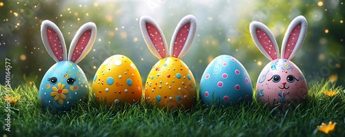 Adorable Easter Bunny Eggs in Springtime Grass photo