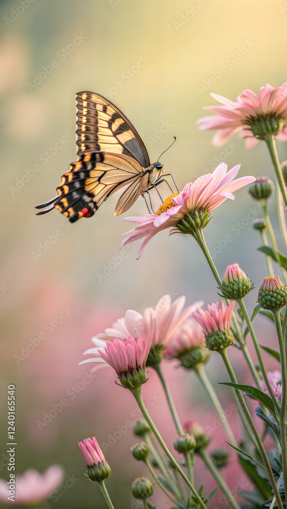 Elegant butterfly on pink flowers, delicate nature photography, spring and summer floral inspiration, peaceful and dreamy scene for blogs, greeting cards, and wallpapers Elegant butterfly on pink flowers, delicate nature photography, spring and summer floral inspiration, peaceful and dreamy scene for blogs, greeting cards, and wallpapers
