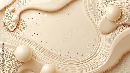 Beige abstract background, spheres, waves