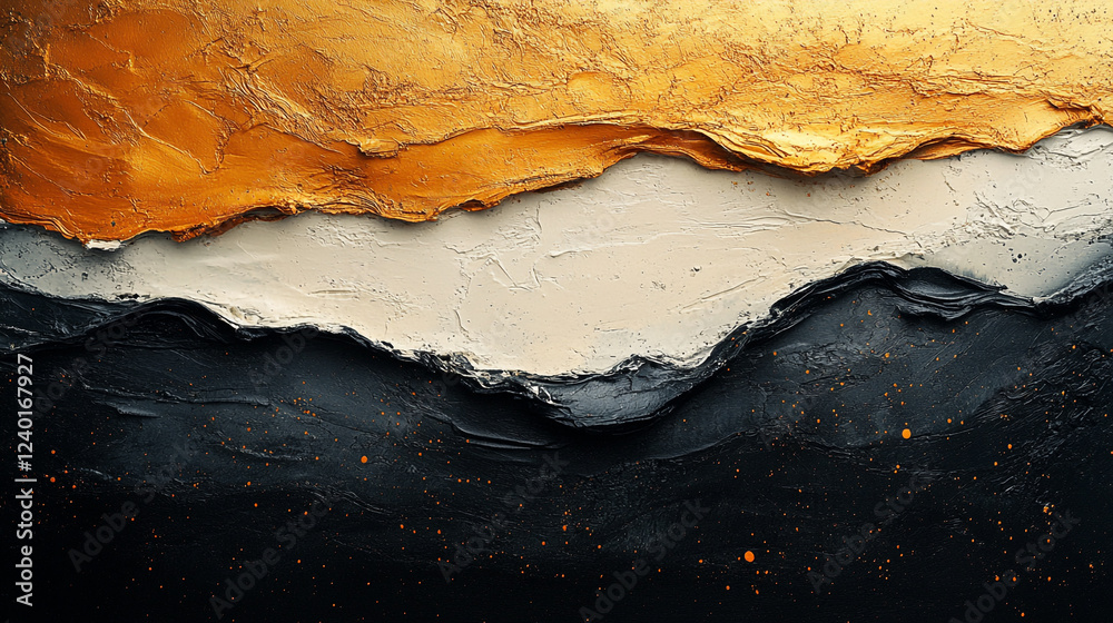 Fototapeta premium Abstract Gold Black White Texture Painting Modern Art Canvas Image Style Decor Design Visual Colors 