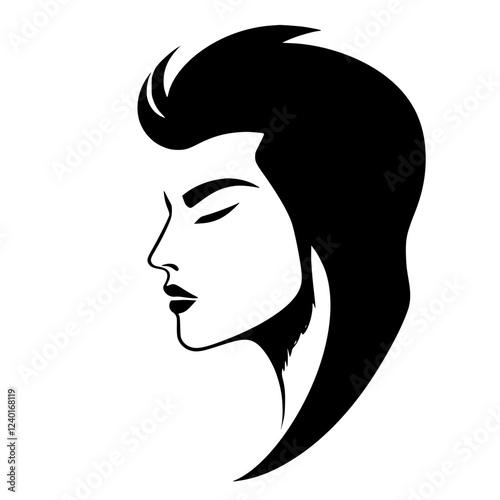 Serene Woman Profile: A Black and White Minimalist Art Design. Elegant, stylish, and mysterious, this graphic portrait captures the essence of female grace and beauty.