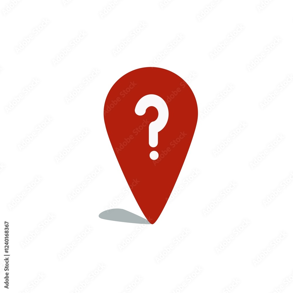 map pointer with red pin and shadow below. Question sign on the pin. Question punctuation map pointer with red pin and shadow below. Question sign on the pin. Question punctuation