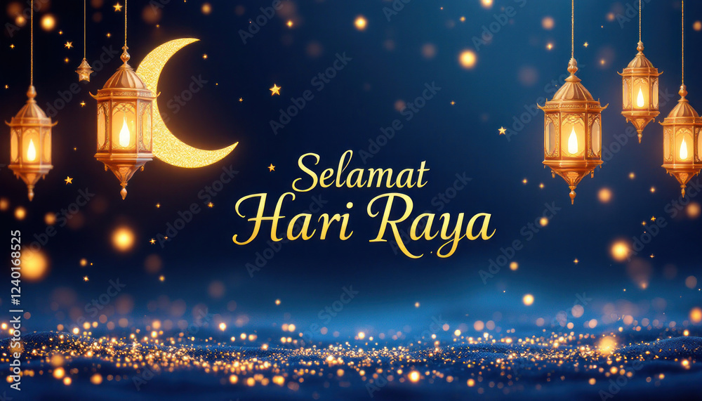 Naklejka premium Golden Lanterns Celebrate Hari Raya Festive Night