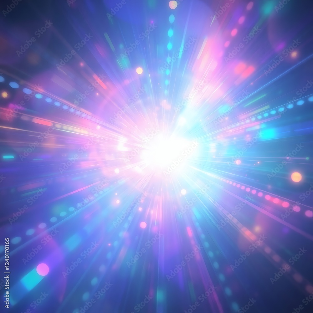 Obraz premium Colorful light bursts create a vibrant cosmic atmosphere with radiant beams and dynamic patterns in an abstract display