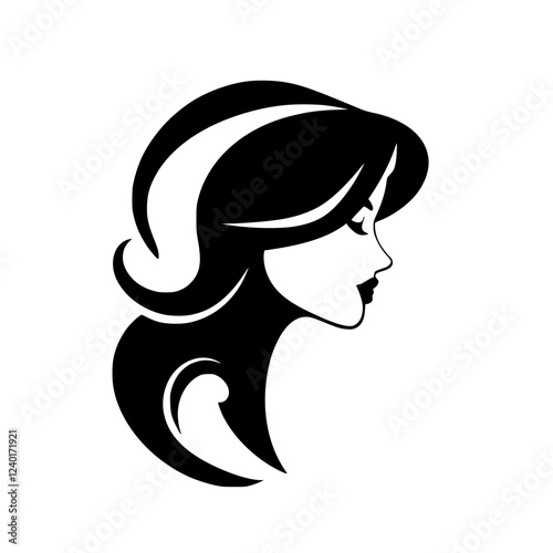 Elegant Woman Profile: Black and White Fashion Illustration.  A stylish vector graphic design of a female face, perfect for beauty salons, fashion blogs, and more.
