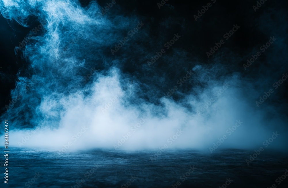 Blue smoke swirls studio floor background