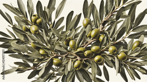 Wallpaper Mural A lush branch of olive tree, laden with ripening olives, showcasing the plant's vibrant green leaves and fruit. Torontodigital.ca