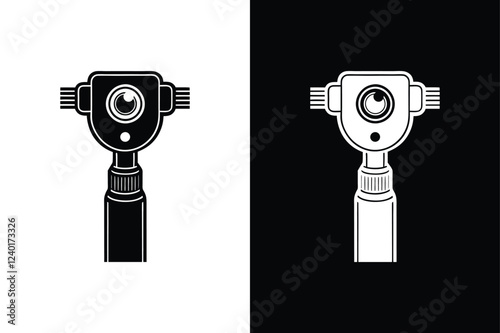 Monochrome Ophthalmoscope Icon silhouette for Professional Graphics. Ophthalmoscope, equipment, icon, vector, optical