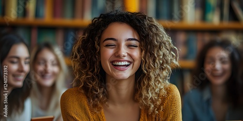 Joyful Student in Library Setting