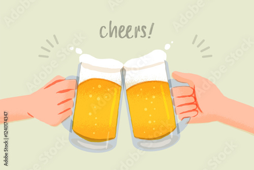 生ビールで乾杯するイラスト