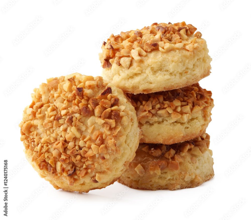 Delicious nut-covered cookies stacked on each other, perfect for any dessert occasion or snack time Delicious nut-covered cookies stacked on each other, perfect for any dessert occasion or snack time