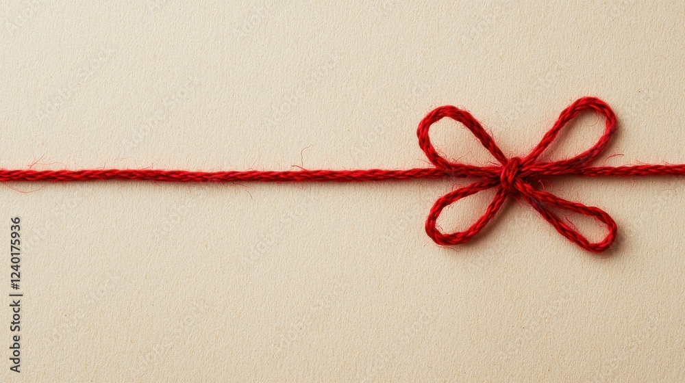 Two Red String Loops Tied into a Knot on Soft Ivory Background for Creative Projects Two Red String Loops Tied into a Knot on Soft Ivory Background for Creative Projects