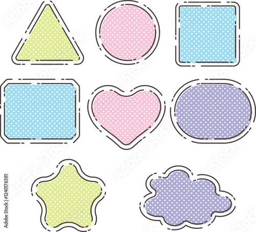 ゆめかわニューレトロなドットと途切れ線のフレームイラストセット