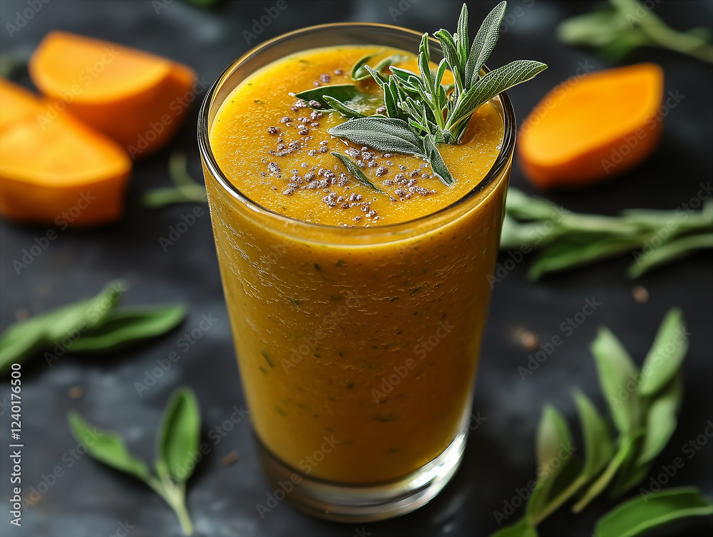 A healthy and delicious green smoothie in a transparent glass A healthy and delicious green smoothie in a transparent glass