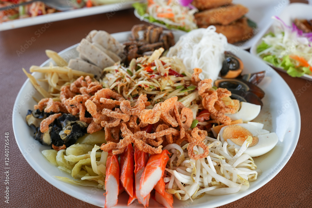 spicy papaya with black crab Thailand called farmer crab and fresh shrimp that is famous of Thailand spicy papaya with black crab Thailand called farmer crab and fresh shrimp that is famous of Thailand