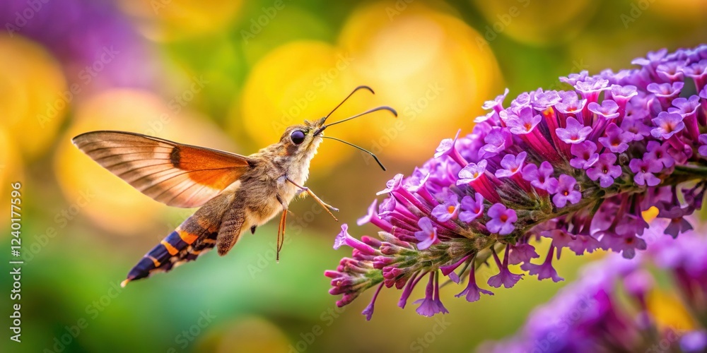 Hummingbird Hawk Moth Feeding on Butterfly Bush Macro Photography Hummingbird Hawk Moth Feeding on Butterfly Bush Macro Photography