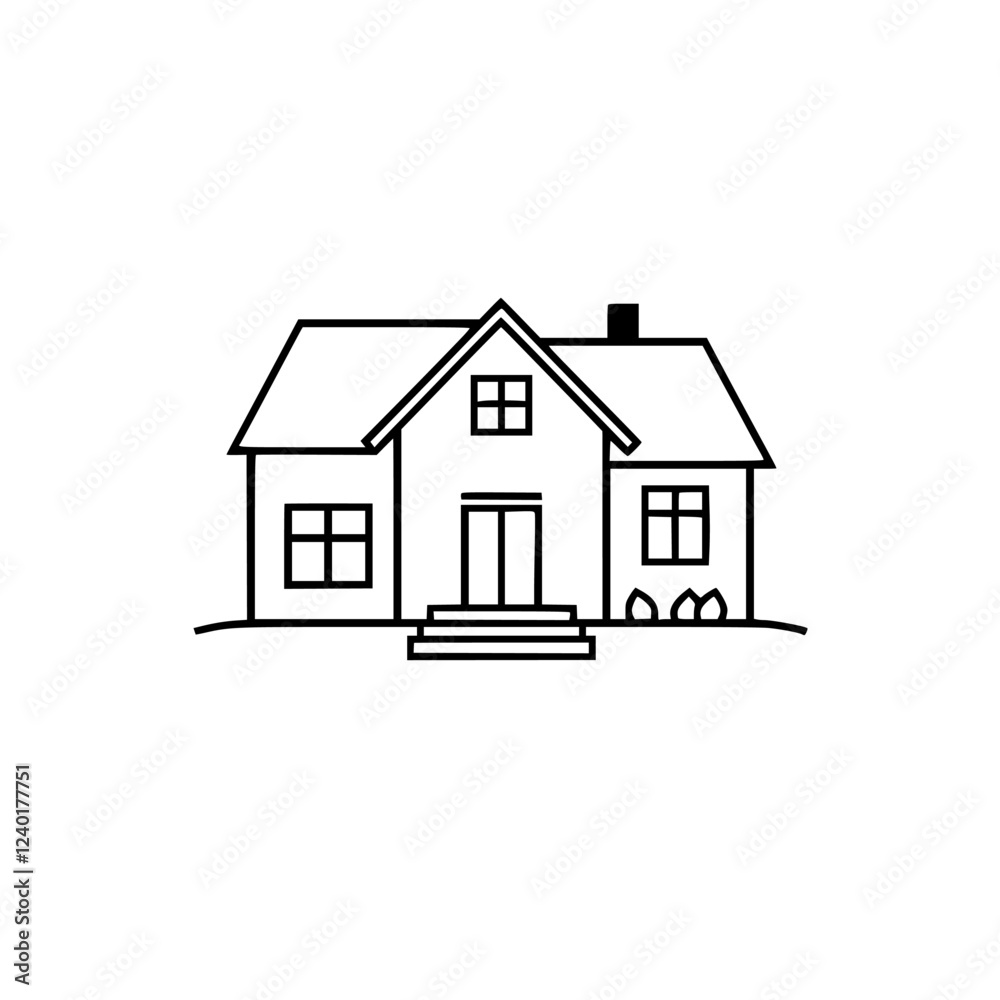 Simple House Line Art: Minimalist Black and White House Illustration - Home Design, Real Estate, Residential Architecture
