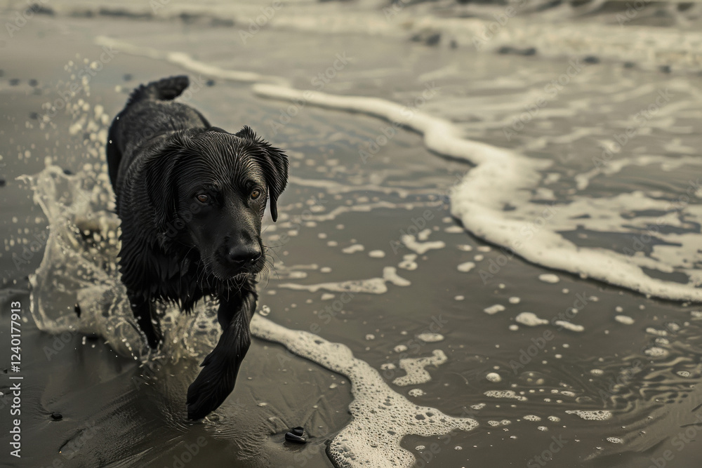 dog walking on beach