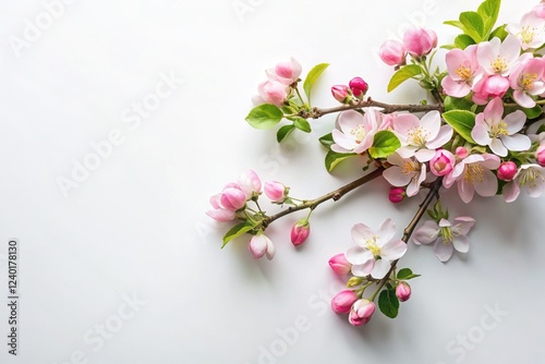 Pink Apple Blossom Branch Flat Lay, Spring Mothers Day Background