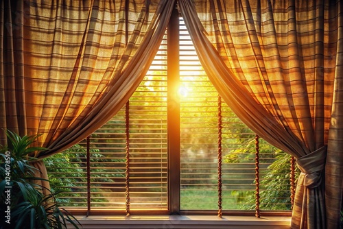 Silhouetted Curtain, Morning Light, Warm Tones, Exotic Tree Shadow, Bedroom Window