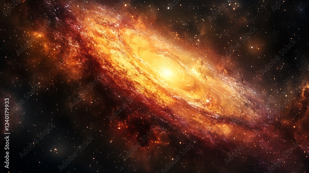 Obraz premium A Cosmic Spiral Galaxy with Bright, Glowing Orange and Red Hues