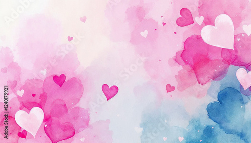 Pink heart and love watercolor background