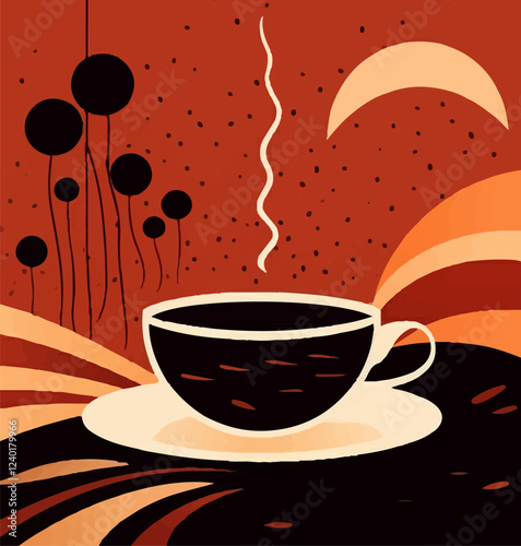 Minimalist Coffee Cup with Geometric Accents,  Vector Illustration
