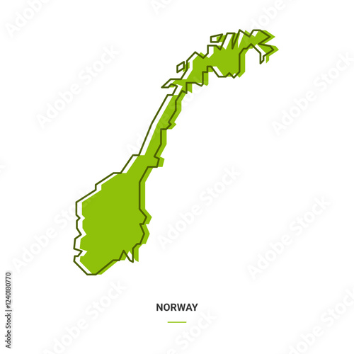 Norway Outline Map with Green Colour. Modern Simple Line Cartoon Design - EPS 10 Vector