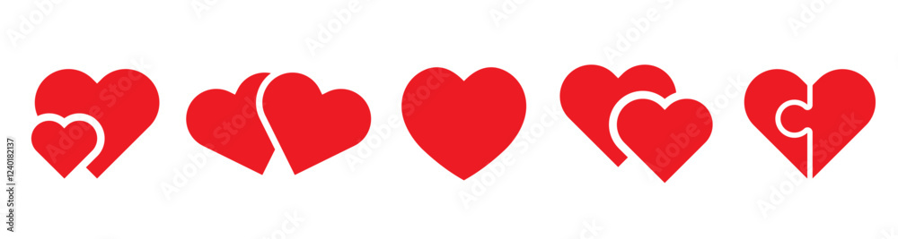 Heart icons set. Heart logo. Heart shape loading progress indicator. Vector illustration. Heart icons set. Heart logo. Heart shape loading progress indicator. Vector illustration.