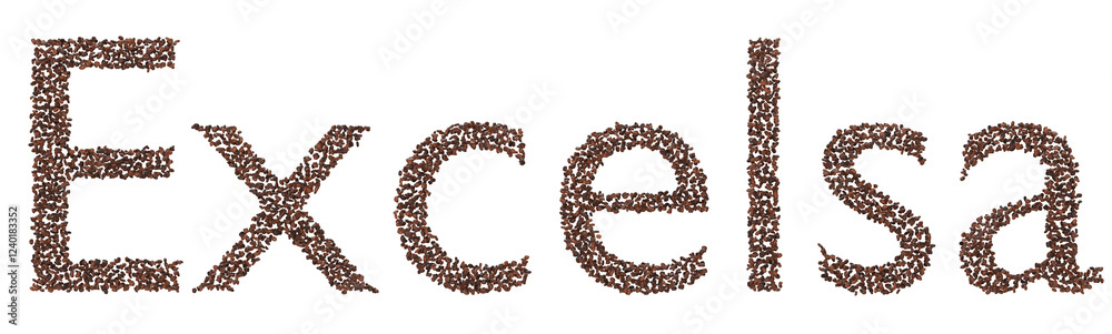 Excelsa Coffee Beans Text 3D Render - Isolated Transparent Background Excelsa Coffee Beans Text 3D Render - Isolated Transparent Background
