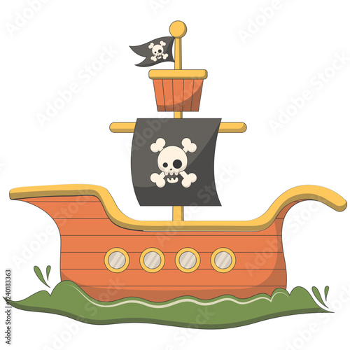 Cartoon Pirate Treasure Isolated on White Background. Vector Element.