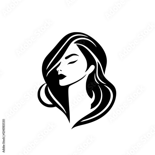 Elegant Woman Portrait: Black and White Minimalist Beauty Illustration.  Perfect for fashion, beauty, and hair salons.  A stylish and sophisticated graphic design.