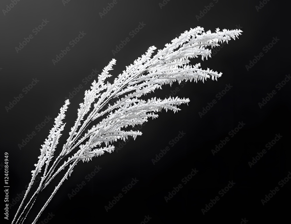 Fototapeta premium Frost Covered Grass Blades Against Dark Background