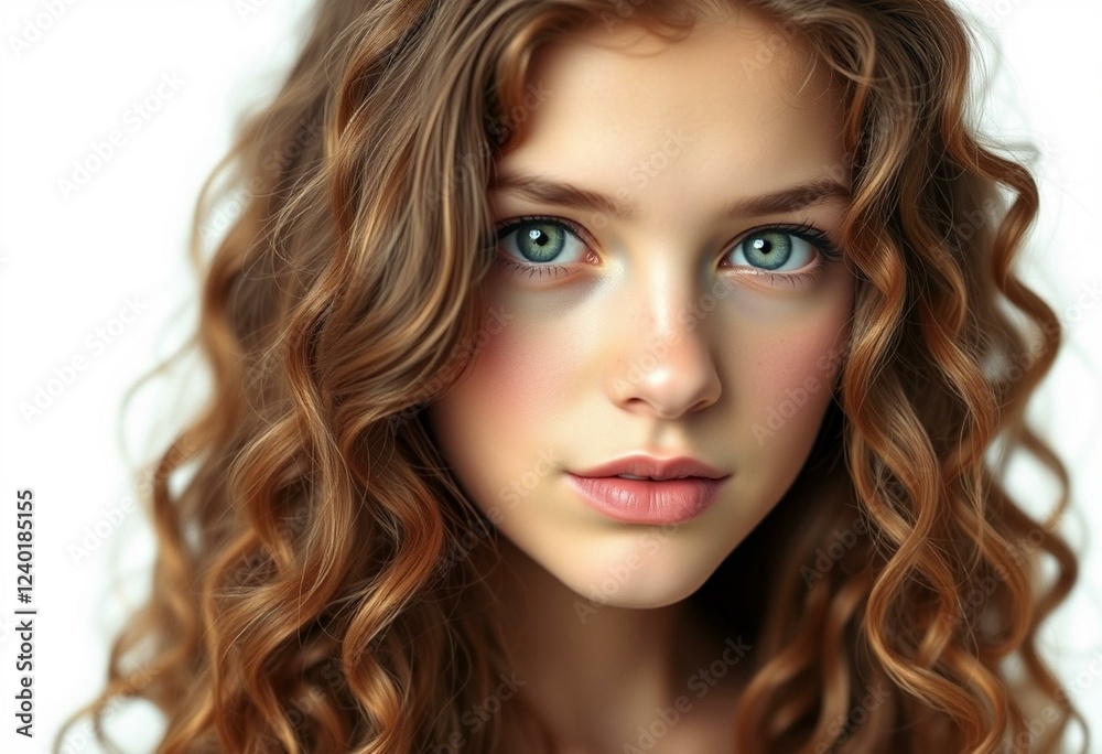 Young female portrait with long hair and green eyes Young female portrait with long hair and green eyes