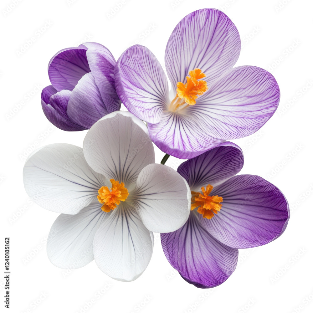 Obraz premium Beautiful Crocus Flowers in Purple and White with Bright Stamen