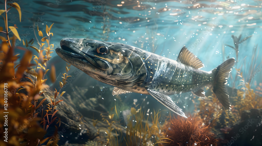 Fototapeta premium Pike fish Realistic close up