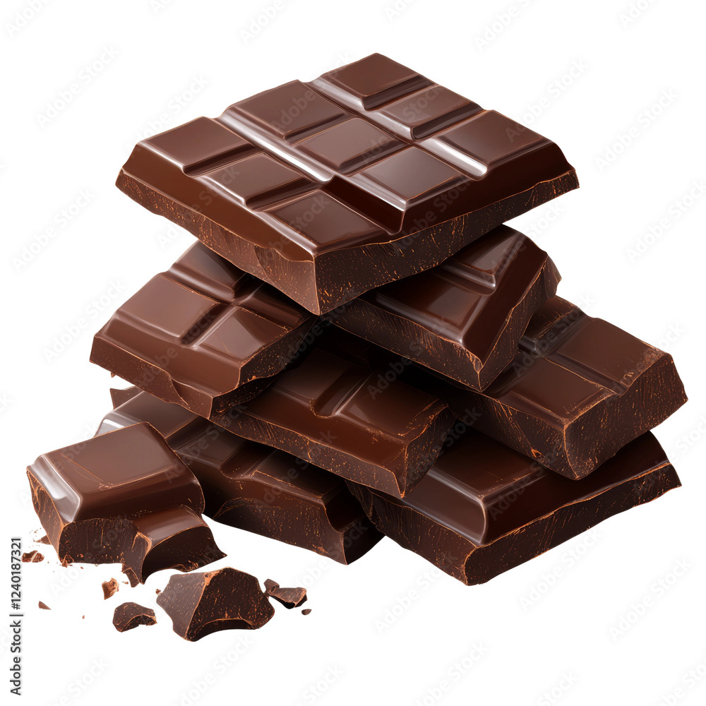 Chocolate bar pieces isolated on a transparent background for culinary and dessert design Chocolate bar pieces isolated on a transparent background for culinary and dessert design