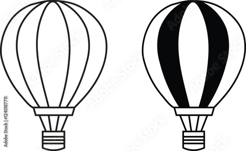 Parachute icon, vector set. Symbol of parachute, balloon, airdrop box, transport.Air balloon icon, silhouette design. Line icon of parachute, Vector illustration.