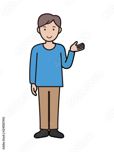 案内や説明をするイメージの若い男性の全身イラスト
