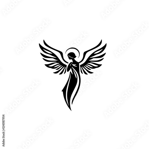 Majestic Angel Wings: A Black and White Artistic Design Representing Faith, Spirituality, and Divine Grace. Perfect for religious art, spiritual decor, or tattoo inspiration.