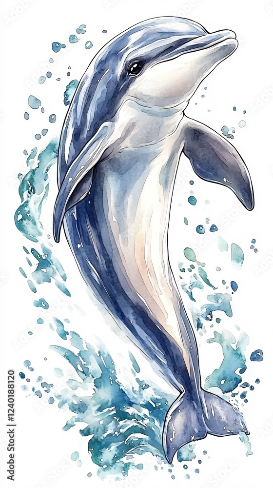 custom made wallpaper toronto digitalWatercolor dolphin illustration with splashing water on a white background marine life art