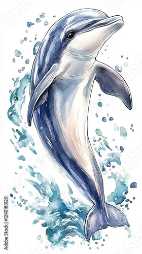 Wallpaper Mural Watercolor dolphin illustration with splashing water on a white background marine life art Torontodigital.ca